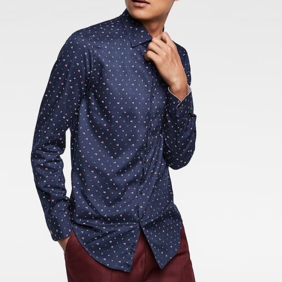 Zara Other - Zara Man Navy Blue Printed Structured Shirt